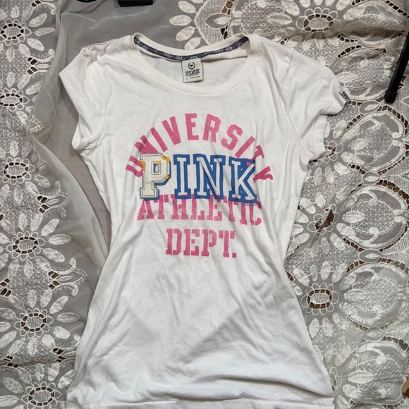 PINK Victoria's Secret Tops - Y2K 2009 Victoria's Secret PINK University Athletic Dep Graphic Tee White